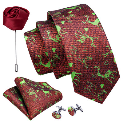 Férfi esküvői nyakkendő piros Paisley tömör selyem nyakkendő férfiaknak Gravat zsebkendő mandzsettagomb bross szett Barry.Wang Designer FA-5509