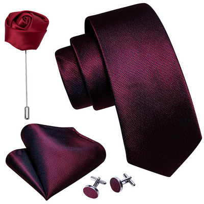 Férfi esküvői nyakkendő piros Paisley tömör selyem nyakkendő férfiaknak Gravat zsebkendő mandzsettagomb bross szett Barry.Wang Designer FA-5509