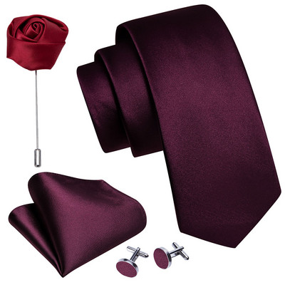 Férfi esküvői nyakkendő piros Paisley tömör selyem nyakkendő férfiaknak Gravat zsebkendő mandzsettagomb bross szett Barry.Wang Designer FA-5509