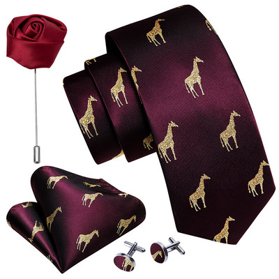 Férfi esküvői nyakkendő piros Paisley tömör selyem nyakkendő férfiaknak Gravat zsebkendő mandzsettagomb bross szett Barry.Wang Designer FA-5509