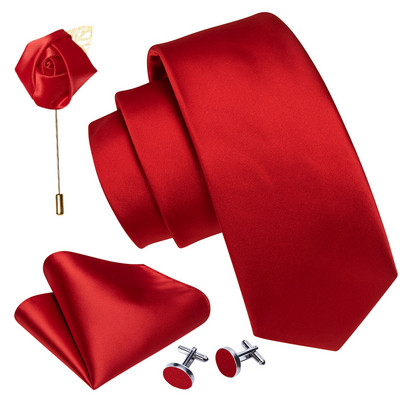 Férfi esküvői nyakkendő piros Paisley tömör selyem nyakkendő férfiaknak Gravat zsebkendő mandzsettagomb bross szett Barry.Wang Designer FA-5509
