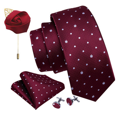 Férfi esküvői nyakkendő piros Paisley tömör selyem nyakkendő férfiaknak Gravat zsebkendő mandzsettagomb bross szett Barry.Wang Designer FA-5509