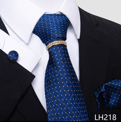 Márka luxus 8 cm 100% selyem nyakkendő Hanky mandzsettagomb szett Gravata nyakkendő férfiaknak kék hombre nyomtatott esküvői apák napi irodai ruha