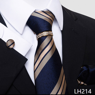 Márka luxus 8 cm 100% selyem nyakkendő Hanky mandzsettagomb szett Gravata nyakkendő férfiaknak kék hombre nyomtatott esküvői apák napi irodai ruha