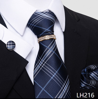 Márka luxus 8 cm 100% selyem nyakkendő Hanky mandzsettagomb szett Gravata nyakkendő férfiaknak kék hombre nyomtatott esküvői apák napi irodai ruha