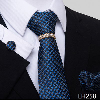 Márka luxus 8 cm 100% selyem nyakkendő Hanky mandzsettagomb szett Gravata nyakkendő férfiaknak kék hombre nyomtatott esküvői apák napi irodai ruha