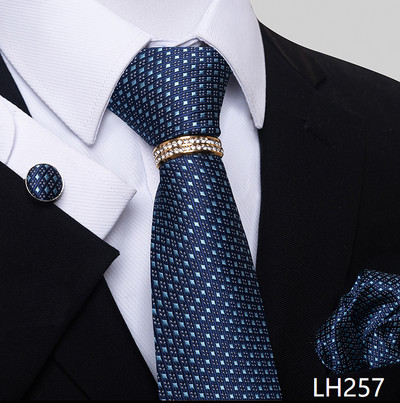 Márka luxus 8 cm 100% selyem nyakkendő Hanky mandzsettagomb szett Gravata nyakkendő férfiaknak kék hombre nyomtatott esküvői apák napi irodai ruha