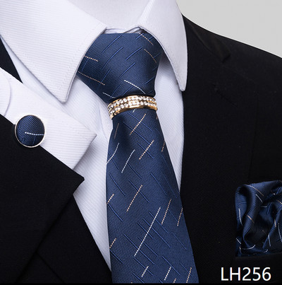 Márka luxus 8 cm 100% selyem nyakkendő Hanky mandzsettagomb szett Gravata nyakkendő férfiaknak kék hombre nyomtatott esküvői apák napi irodai ruha