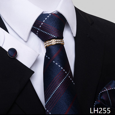 Márka luxus 8 cm 100% selyem nyakkendő Hanky mandzsettagomb szett Gravata nyakkendő férfiaknak kék hombre nyomtatott esküvői apák napi irodai ruha