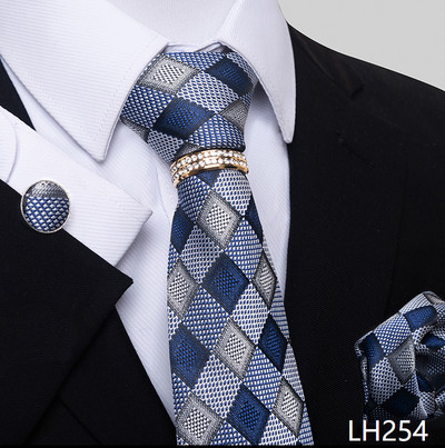 Márka luxus 8 cm 100% selyem nyakkendő Hanky mandzsettagomb szett Gravata nyakkendő férfiaknak kék hombre nyomtatott esküvői apák napi irodai ruha