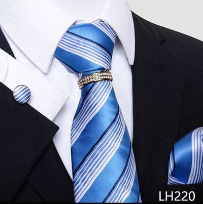 Márka luxus 8 cm 100% selyem nyakkendő Hanky mandzsettagomb szett Gravata nyakkendő férfiaknak kék hombre nyomtatott esküvői apák napi irodai ruha