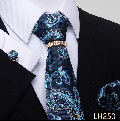 Márka luxus 8 cm 100% selyem nyakkendő Hanky mandzsettagomb szett Gravata nyakkendő férfiaknak kék hombre nyomtatott esküvői apák napi irodai ruha