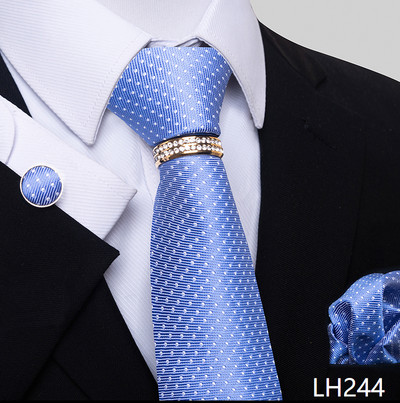 Márka luxus 8 cm 100% selyem nyakkendő Hanky mandzsettagomb szett Gravata nyakkendő férfiaknak kék hombre nyomtatott esküvői apák napi irodai ruha