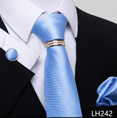 Márka luxus 8 cm 100% selyem nyakkendő Hanky mandzsettagomb szett Gravata nyakkendő férfiaknak kék hombre nyomtatott esküvői apák napi irodai ruha