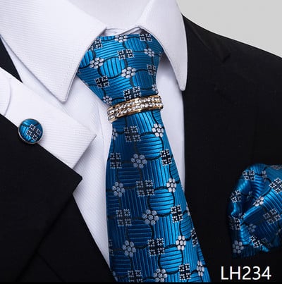 Márka luxus 8 cm 100% selyem nyakkendő Hanky mandzsettagomb szett Gravata nyakkendő férfiaknak kék hombre nyomtatott esküvői apák napi irodai ruha