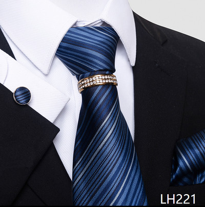 Márka luxus 8 cm 100% selyem nyakkendő Hanky mandzsettagomb szett Gravata nyakkendő férfiaknak kék hombre nyomtatott esküvői apák napi irodai ruha