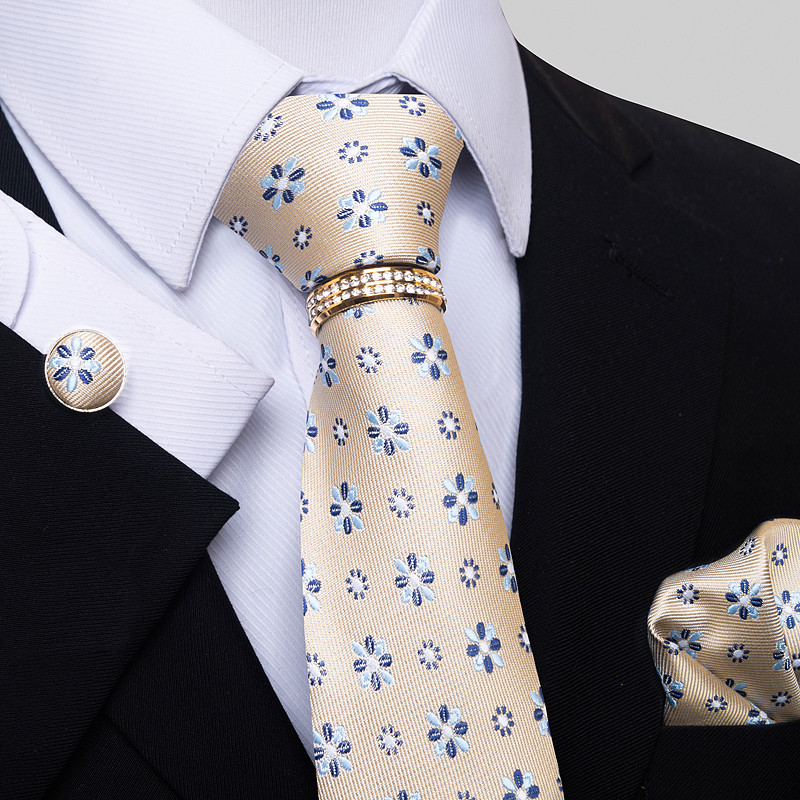 Márka luxus 8 cm 100% selyem nyakkendő Hanky mandzsettagomb szett Gravata nyakkendő férfiaknak kék hombre nyomtatott esküvői apák napi irodai ruha