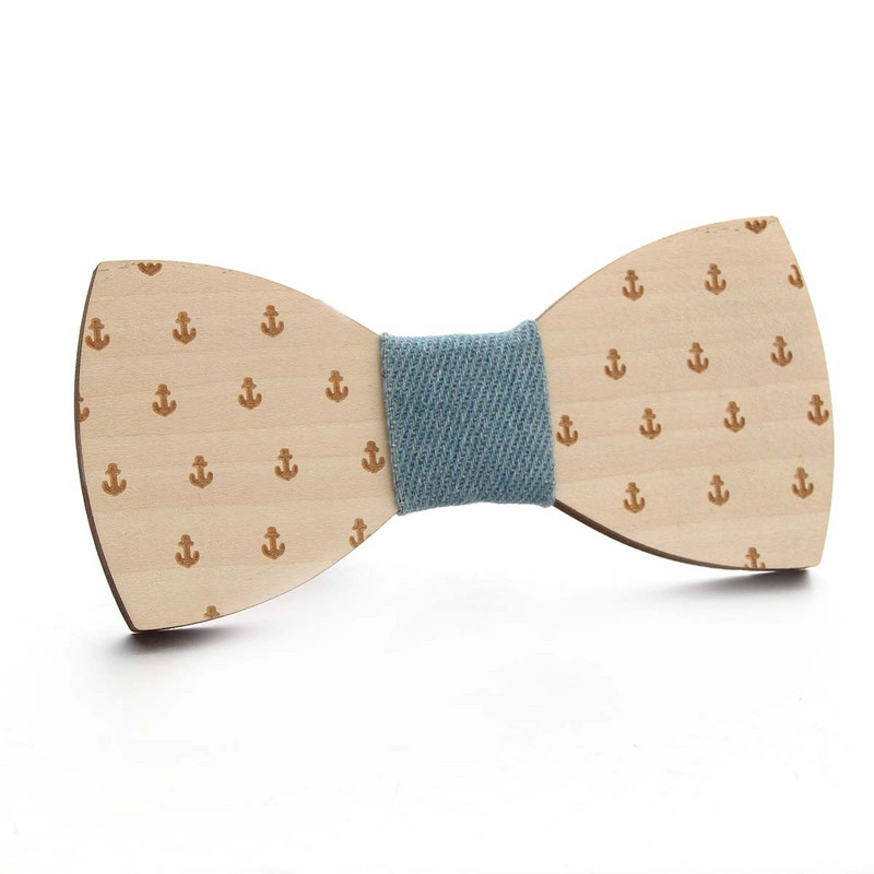 Kézzel készített, úriember, fából készült csokornyakkendő, hangjegyes csónak horgony mintás férfi gyerek nyakkendő csokorkötő klasszikus esküvői kiegészítő