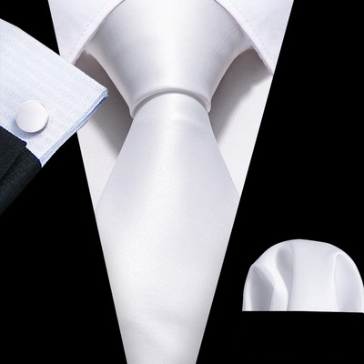Μόδα Λευκή Μασίφ Ανδρική Γραβάτα Γάμου 8,5cm Μεταξωτές Γραβάτες Επαγγελματικό Μαντήλι Μανικετόκουμπα Ανδρικό Σετ Δώρου Barry.Wang FA-5393