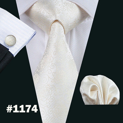 Divat fehér tömör férfi esküvői nyakkendő 8,5 cm selyem nyakkendő üzleti zsebkendő mandzsettagomb nyakkendő férfi ajándék szett Barry.Wang FA-5393