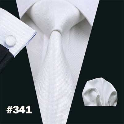 Divat fehér tömör férfi esküvői nyakkendő 8,5 cm selyem nyakkendő üzleti zsebkendő mandzsettagomb nyakkendő férfi ajándék szett Barry.Wang FA-5393