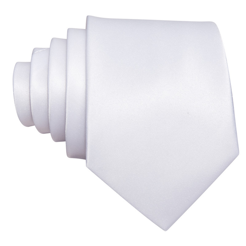 Divat fehér tömör férfi esküvői nyakkendő 8,5 cm selyem nyakkendő üzleti zsebkendő mandzsettagomb nyakkendő férfi ajándék szett Barry.Wang FA-5393
