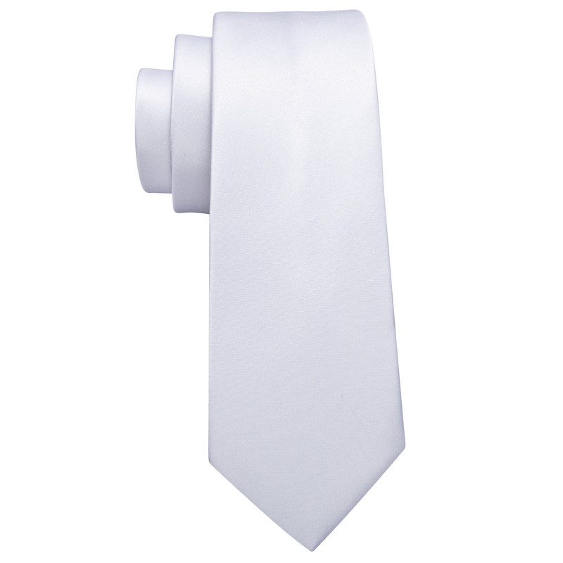 Divat fehér tömör férfi esküvői nyakkendő 8,5 cm selyem nyakkendő üzleti zsebkendő mandzsettagomb nyakkendő férfi ajándék szett Barry.Wang FA-5393