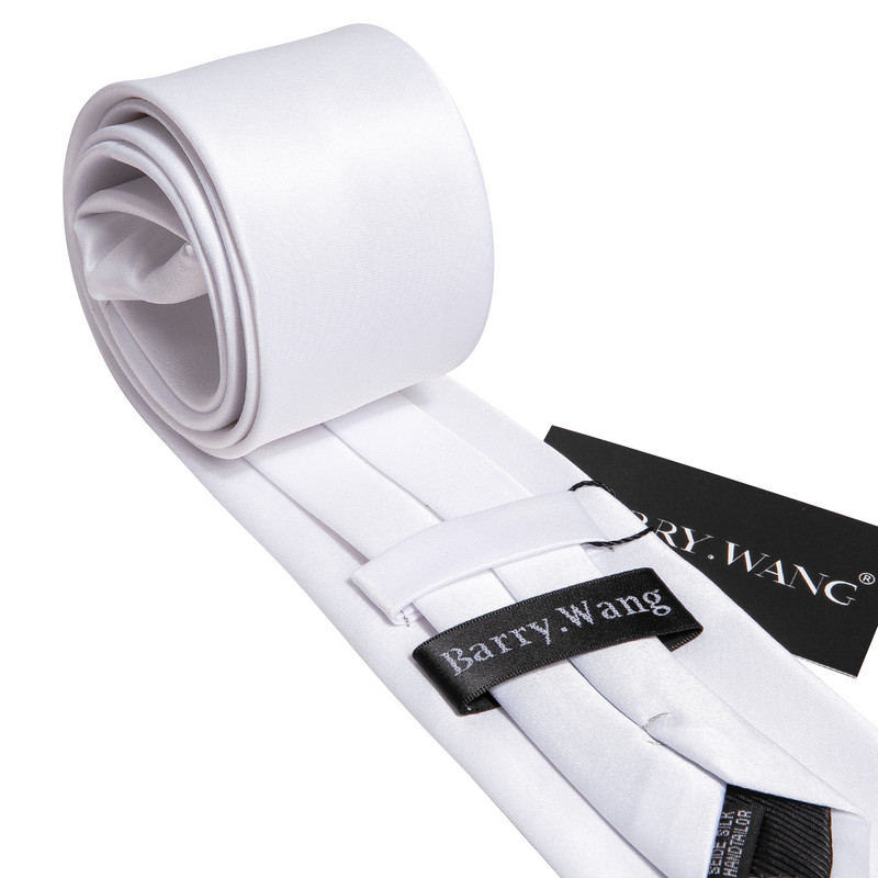 Divat fehér tömör férfi esküvői nyakkendő 8,5 cm selyem nyakkendő üzleti zsebkendő mandzsettagomb nyakkendő férfi ajándék szett Barry.Wang FA-5393
