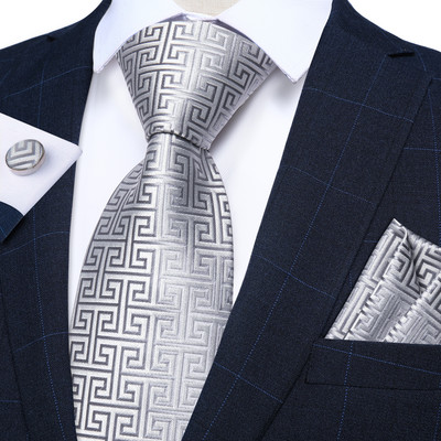 Lila csíkos kockás selyem nyakkendő szett négyzet alakú zseb mandzsettagombok Esküvői kellékek 8 cm nyakkendők Ajándék Férfi Nagykereskedelmi cikkek