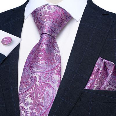 Lila csíkos kockás selyem nyakkendő szett négyzet alakú zseb mandzsettagombok Esküvői kellékek 8 cm nyakkendők Ajándék Férfi Nagykereskedelmi cikkek