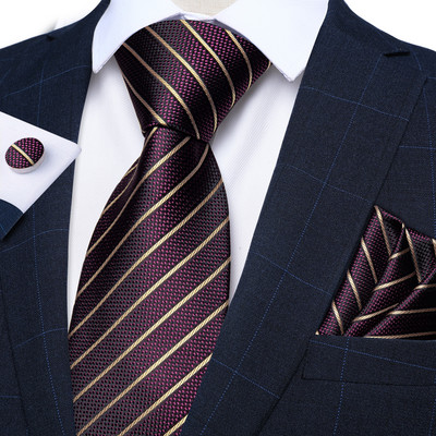Lila csíkos kockás selyem nyakkendő szett négyzet alakú zseb mandzsettagombok Esküvői kellékek 8 cm nyakkendők Ajándék Férfi Nagykereskedelmi cikkek