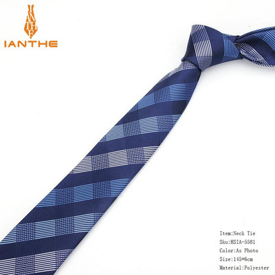 Új formális nyakkendők férfiaknak Klasszikus poliészter szőtt kockás pontok parti nyakkendő, divatos, vékony 6 cm-es esküvői, üzleti, férfi, alkalmi graváták