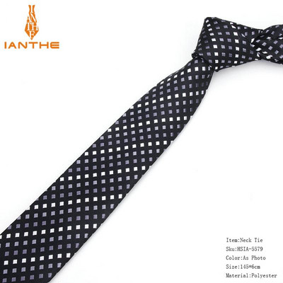 Új formális nyakkendők férfiaknak Klasszikus poliészter szőtt kockás pontok parti nyakkendő, divatos, vékony 6 cm-es esküvői, üzleti, férfi, alkalmi graváták