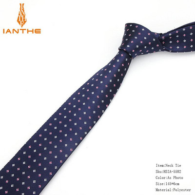 Új formális nyakkendők férfiaknak Klasszikus poliészter szőtt kockás pontok parti nyakkendő, divatos, vékony 6 cm-es esküvői, üzleti, férfi, alkalmi graváták