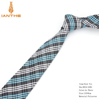 Új formális nyakkendők férfiaknak Klasszikus poliészter szőtt kockás pontok parti nyakkendő, divatos, vékony 6 cm-es esküvői, üzleti, férfi, alkalmi graváták