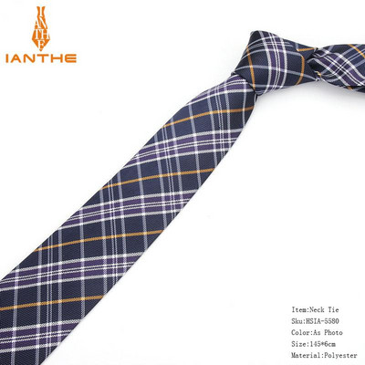 Új formális nyakkendők férfiaknak Klasszikus poliészter szőtt kockás pontok parti nyakkendő, divatos, vékony 6 cm-es esküvői, üzleti, férfi, alkalmi graváták