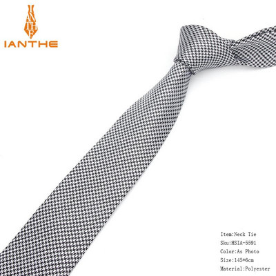 Új formális nyakkendők férfiaknak Klasszikus poliészter szőtt kockás pontok parti nyakkendő, divatos, vékony 6 cm-es esküvői, üzleti, férfi, alkalmi graváták