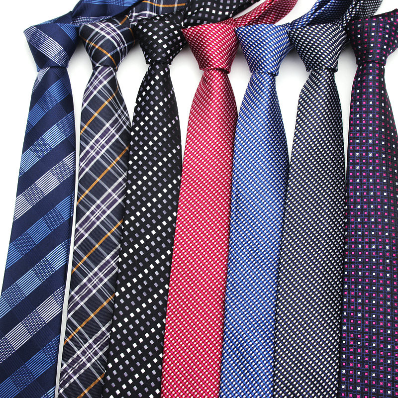 Új formális nyakkendők férfiaknak Klasszikus poliészter szőtt kockás pontok parti nyakkendő, divatos, vékony 6 cm-es esküvői, üzleti, férfi, alkalmi graváták