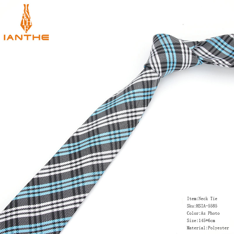Új formális nyakkendők férfiaknak Klasszikus poliészter szőtt kockás pontok parti nyakkendő, divatos, vékony 6 cm-es esküvői, üzleti, férfi, alkalmi graváták