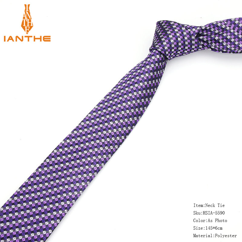 Új formális nyakkendők férfiaknak Klasszikus poliészter szőtt kockás pontok parti nyakkendő, divatos, vékony 6 cm-es esküvői, üzleti, férfi, alkalmi graváták