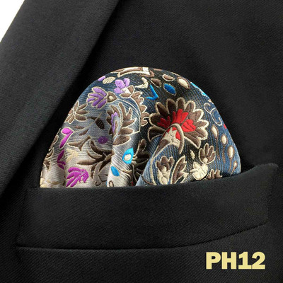 Kék virágos Paisley Mens Pocket Square Klasszikus selyemlila Hanky üzleti divat zsebkendő esküvő