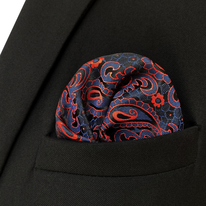 Kék virágos Paisley Mens Pocket Square Klasszikus selyemlila Hanky üzleti divat zsebkendő esküvő