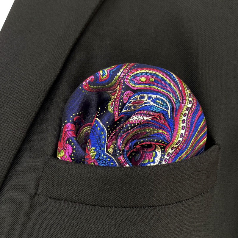 Kék virágos Paisley Mens Pocket Square Klasszikus selyemlila Hanky üzleti divat zsebkendő esküvő