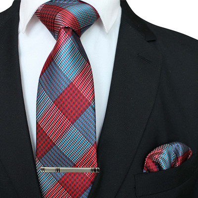 41 stílusos férfi nyakkendő nyakkendő zseb négyzet buli esküvői divat csíkos kockás 8 cm-es selyem szőtt üzleti zsebkendő nyakkendőkapcs készlet