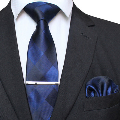 41 stílusos férfi nyakkendő nyakkendő zseb négyzet buli esküvői divat csíkos kockás 8 cm-es selyem szőtt üzleti zsebkendő nyakkendőkapcs készlet