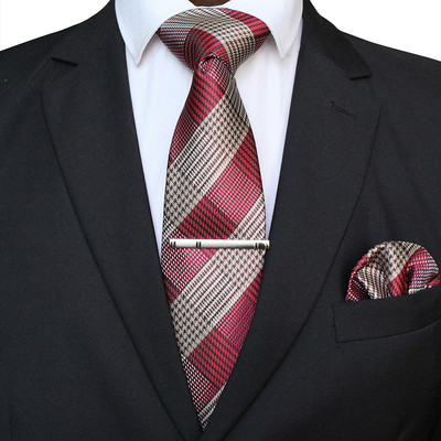 41 stílusos férfi nyakkendő nyakkendő zseb négyzet buli esküvői divat csíkos kockás 8 cm-es selyem szőtt üzleti zsebkendő nyakkendőkapcs készlet