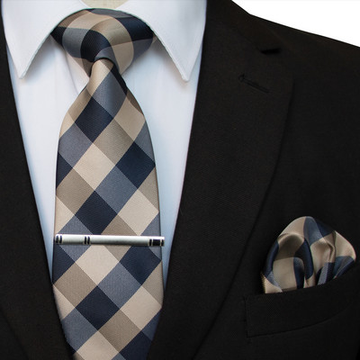 41 stílusos férfi nyakkendő nyakkendő zseb négyzet buli esküvői divat csíkos kockás 8 cm-es selyem szőtt üzleti zsebkendő nyakkendőkapcs készlet