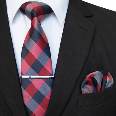 41 stílusos férfi nyakkendő nyakkendő zseb négyzet buli esküvői divat csíkos kockás 8 cm-es selyem szőtt üzleti zsebkendő nyakkendőkapcs készlet