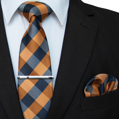 41 stílusos férfi nyakkendő nyakkendő zseb négyzet buli esküvői divat csíkos kockás 8 cm-es selyem szőtt üzleti zsebkendő nyakkendőkapcs készlet