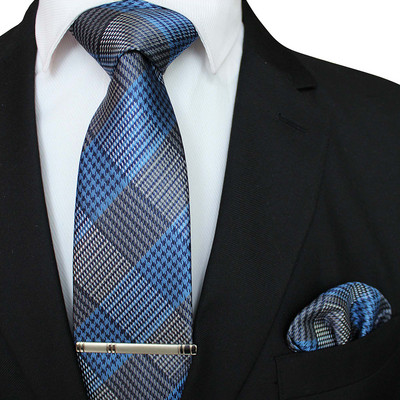 41 stílusos férfi nyakkendő nyakkendő zseb négyzet buli esküvői divat csíkos kockás 8 cm-es selyem szőtt üzleti zsebkendő nyakkendőkapcs készlet